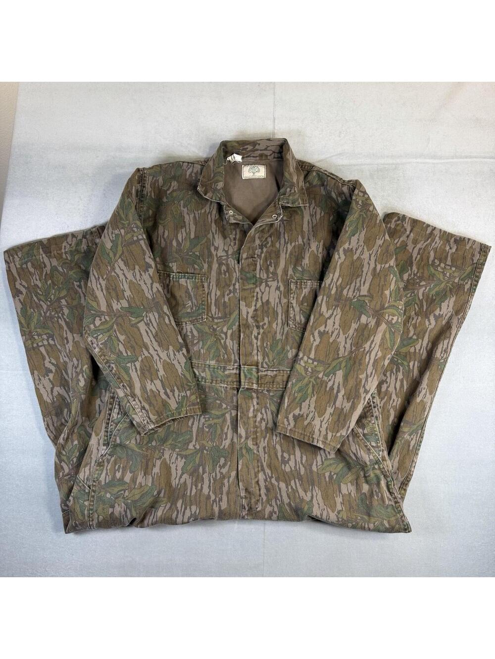 Vintage 90s Mossy Oak Camo Coveralls Mens XL Reg Brown Green Hunting USA Made
